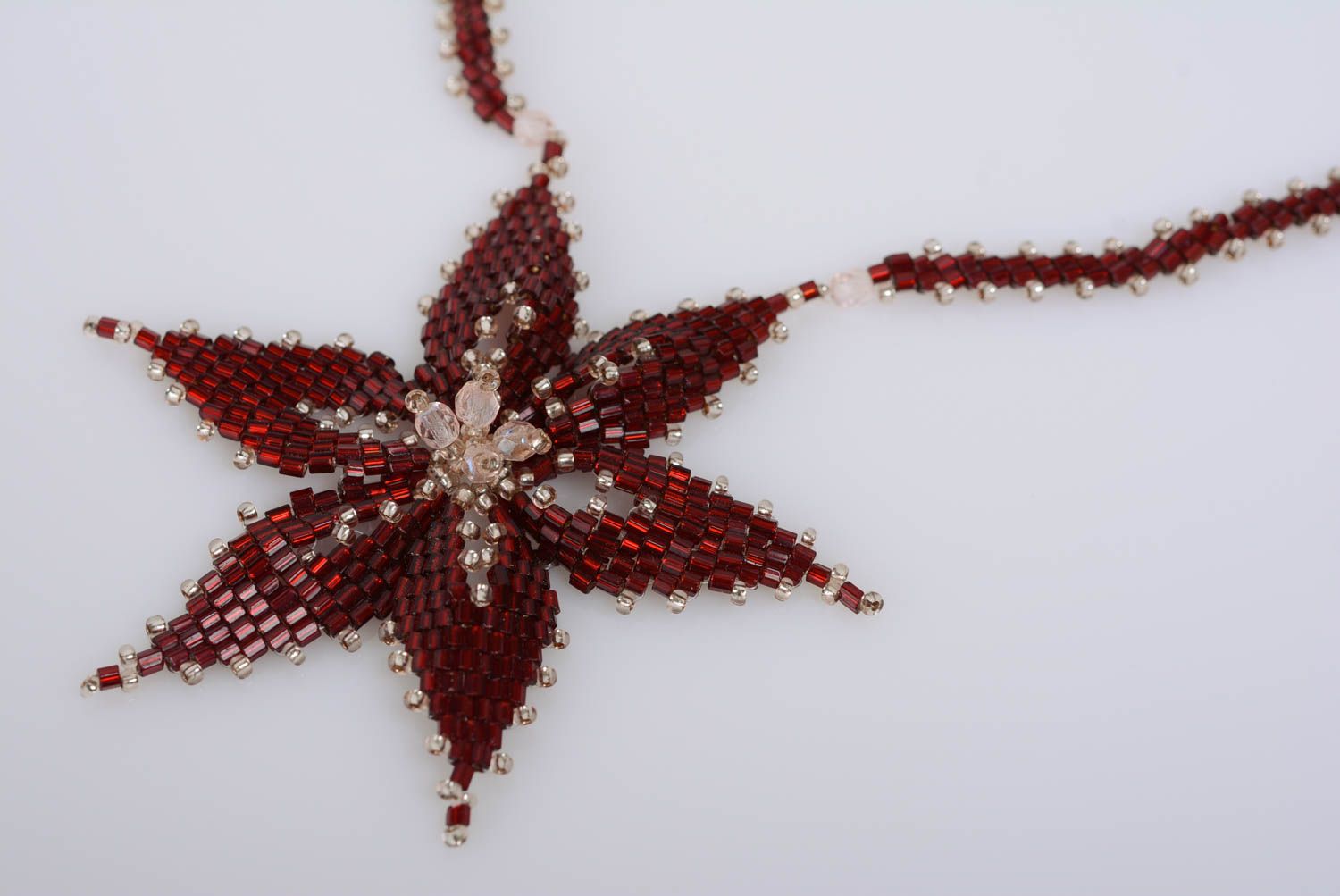 Handmade beaded necklace beautiful designer burgundy star fancy accessory photo 3
