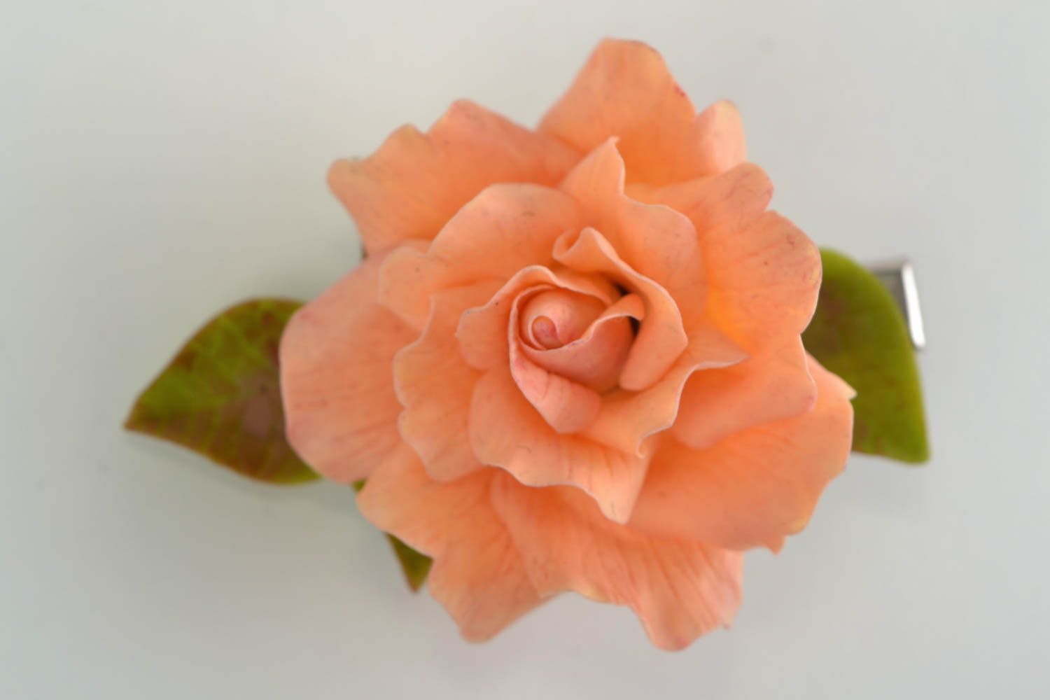Petite pince pour cheveux en porcelaine froide en forme de rose faite main photo 1