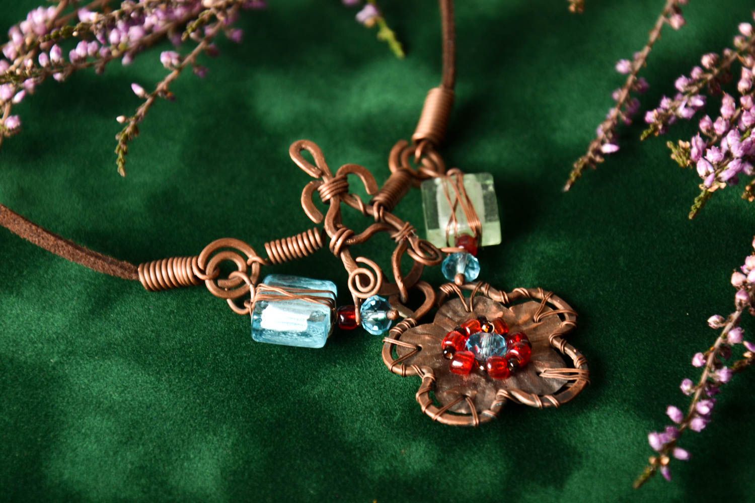Handmade designer wire wrap pendant beaded pendant handmade jewelry for girls photo 1