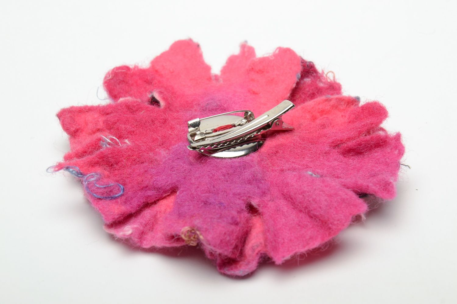 Bright woolen floral brooch made using wet felting technique photo 5