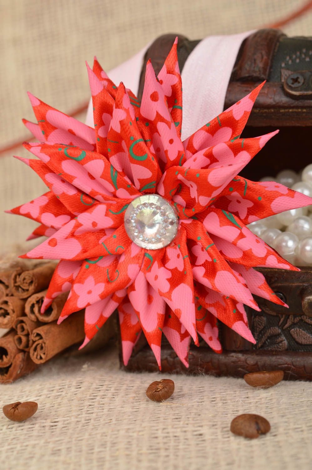 Handmade Kanzashi Haarband in Rot für Kinder Designer Schmuck Geschenk schön foto 1