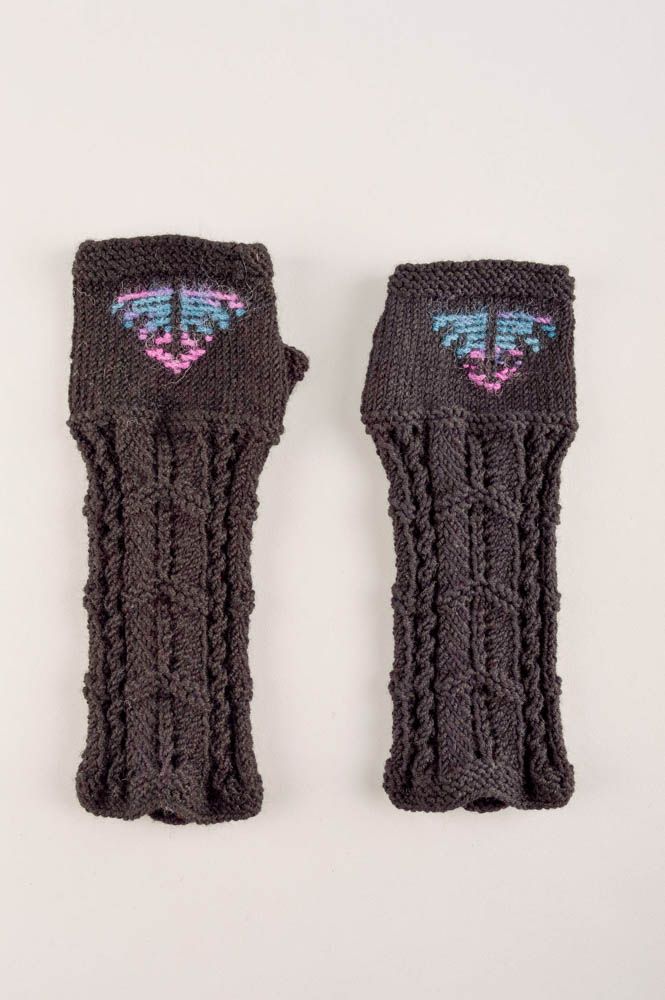 Unusual handmade crochet mittens warm mittens design handmade accessories photo 2