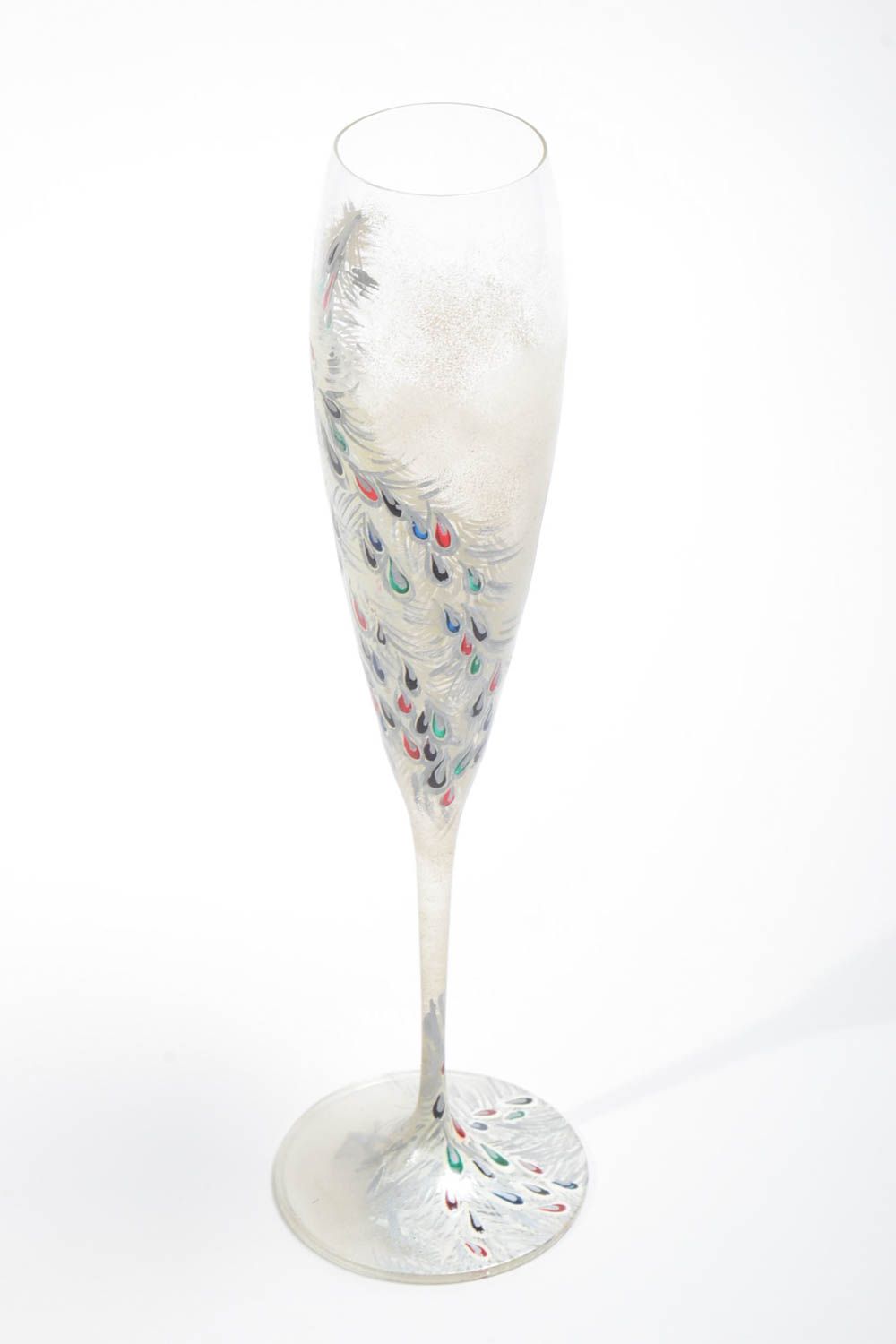 Flûte à champagne en verre tchèque avec peinture faite main de créateur Paon photo 3