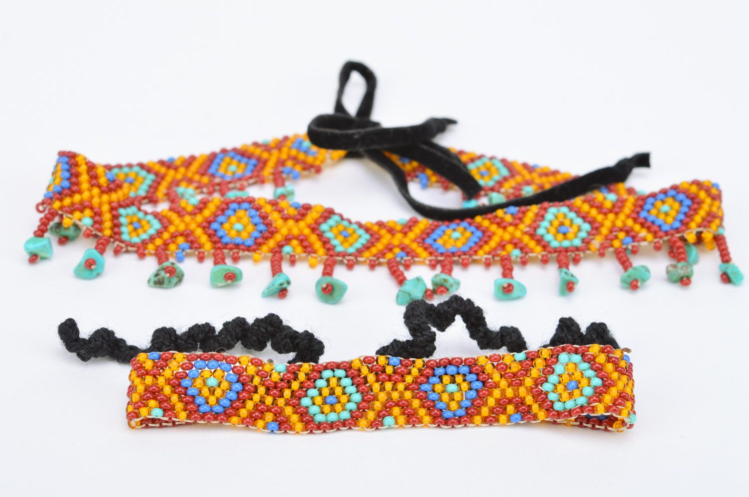 Schmuckset aus Glasperlen Collier und Armband bunt ethnisch handmade 2 Stück foto 2
