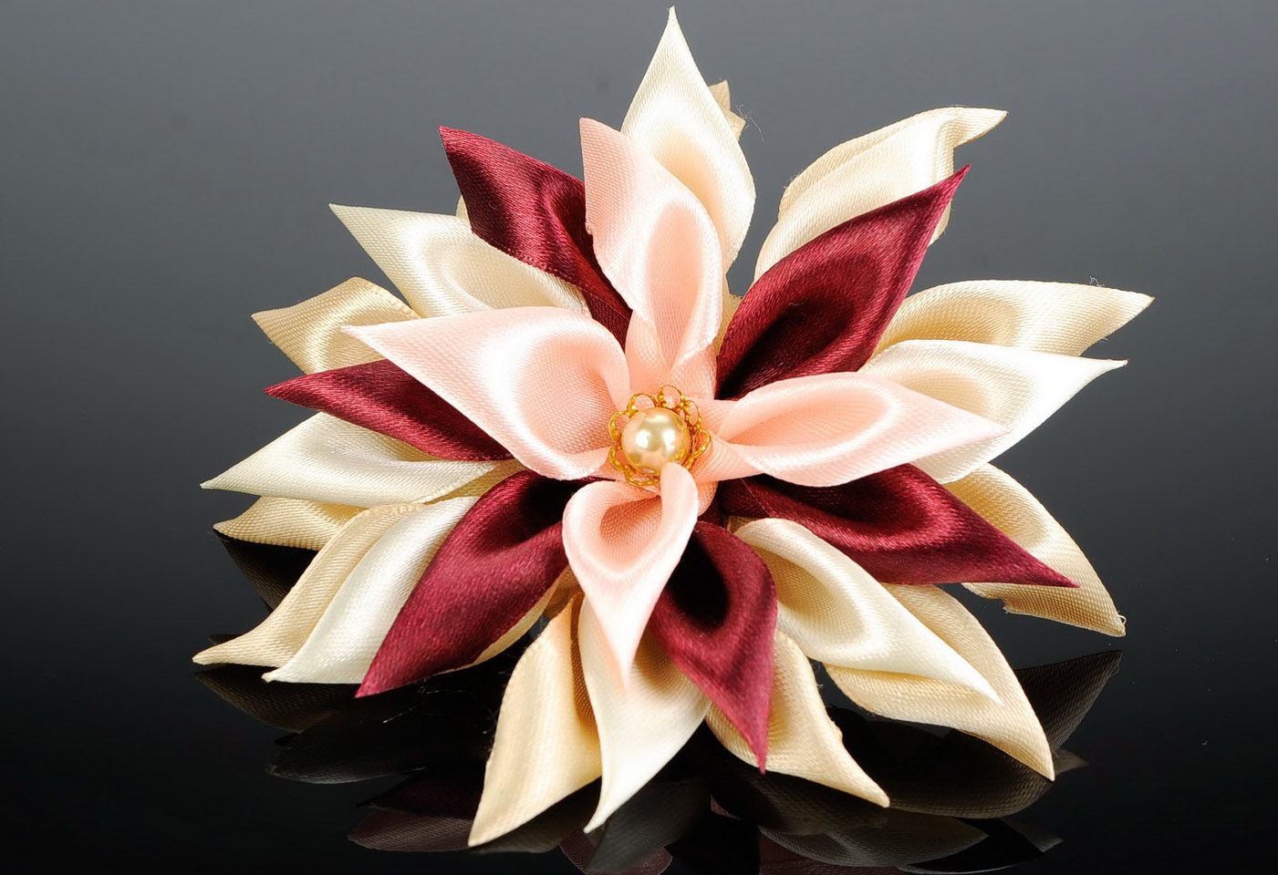 Flower scrunchy made of satin ribbons photo 1