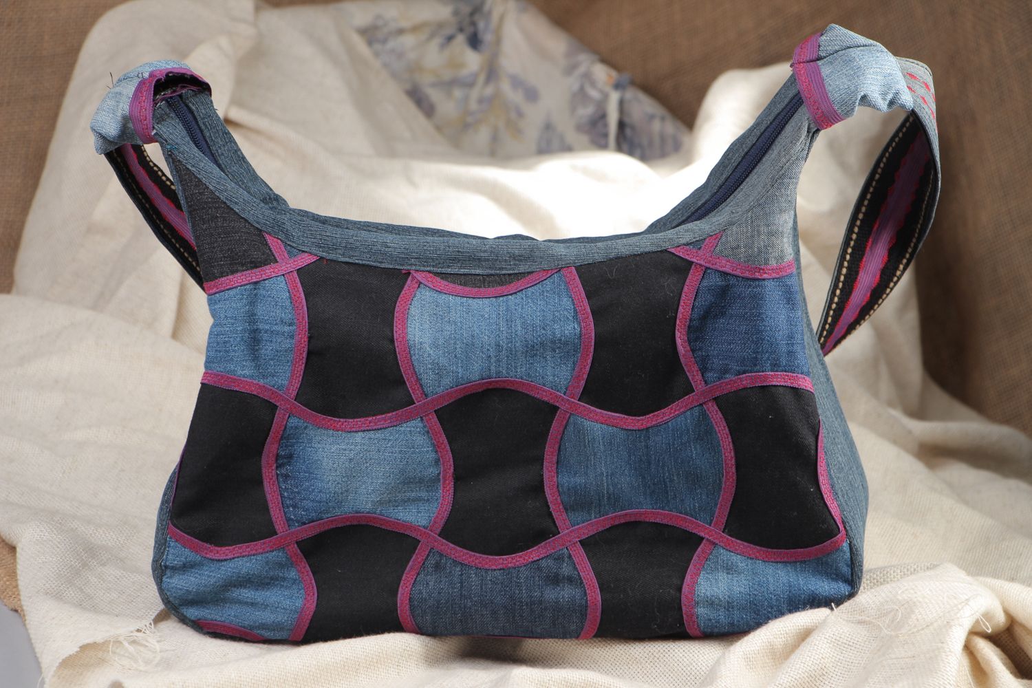 Handmade denim bag made using patchwork technique photo 5