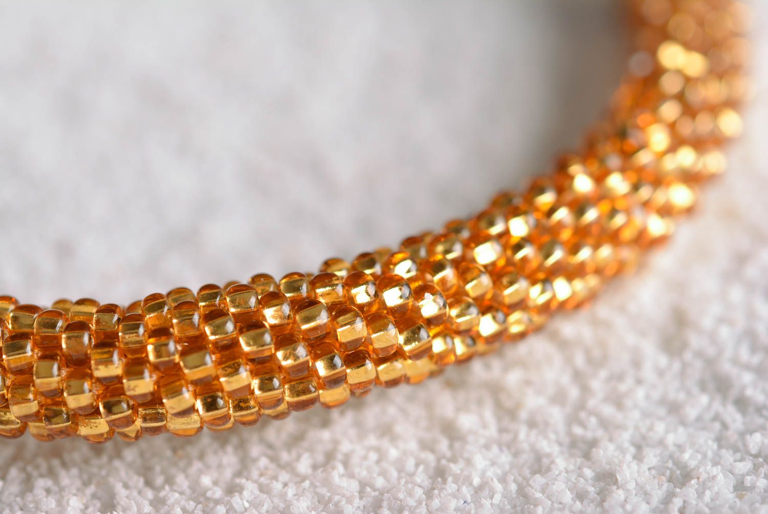 Handmade gold color beads cord bracelet with centerpiece transparent bead photo 5