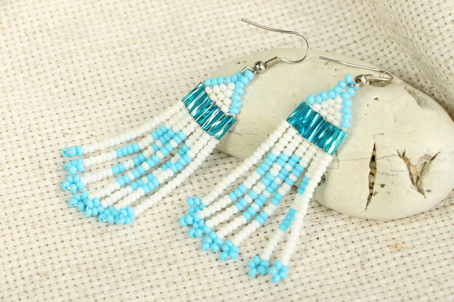 Long earrings made of beads The element of water photo 3