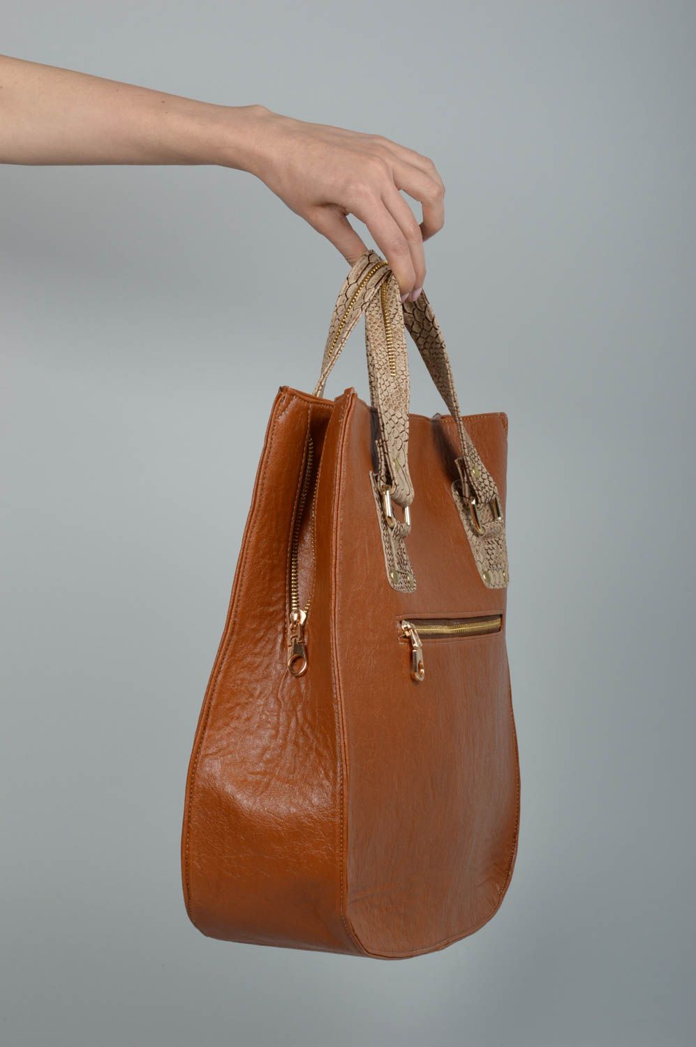 Handmade bag shoulder bag brown leatherette bag present for women stylish bag photo 2