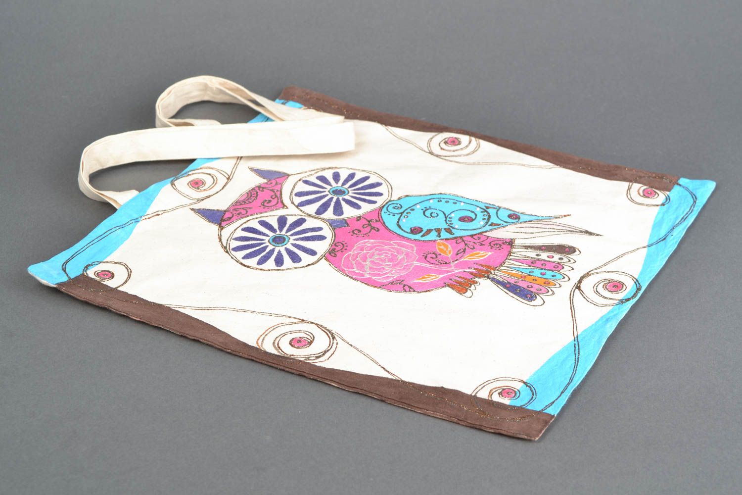 Gros sac en tissu de coton original joli multicolore cadeau fait main Hibou photo 2