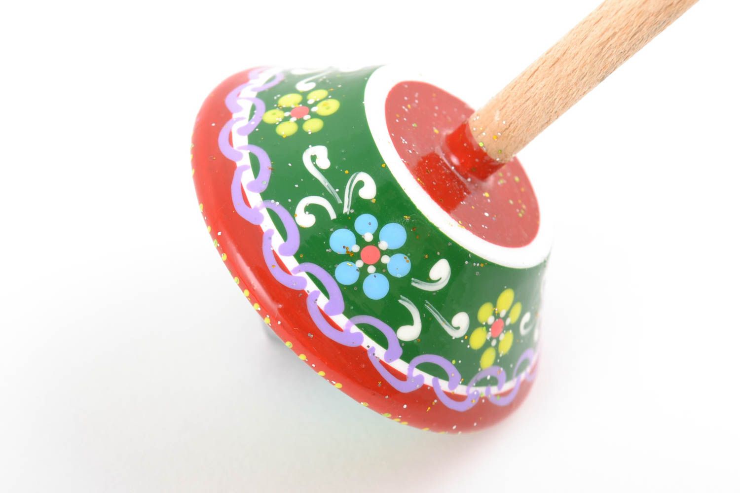 Children's handmade wooden spinning top toy painted with eco dyes photo 4