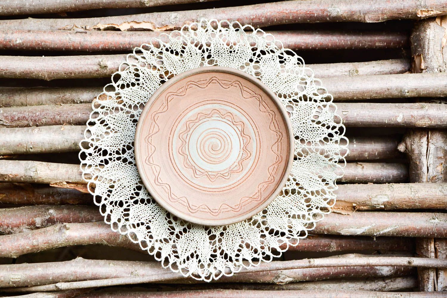 Handmade Wohn Accessoire Keramik Wandteller Küchen Deko aus Ton bemalt klein foto 1