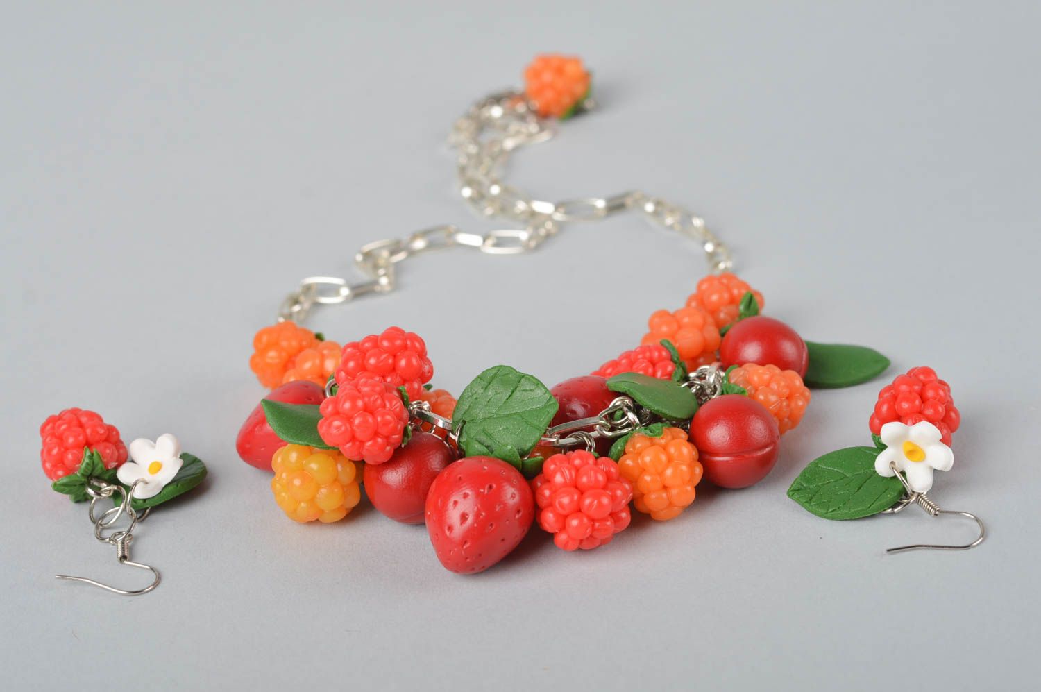 Handmade plastic jewelry polymer clay bracelet earrings with plastic charms photo 2