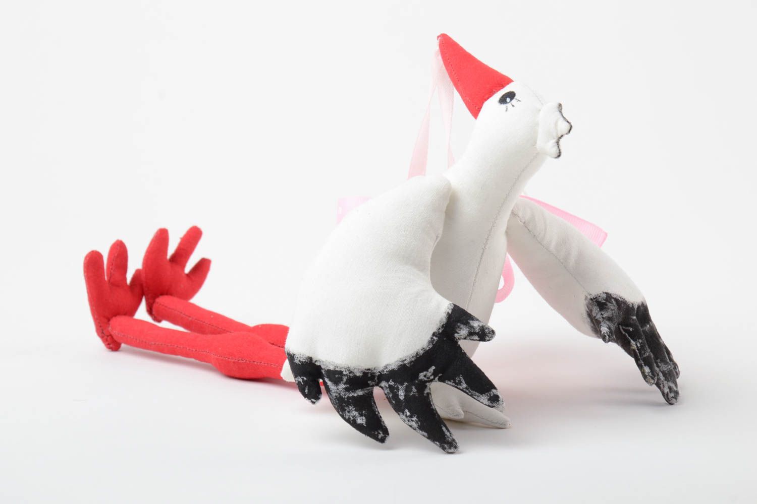 Textil Kuscheltier Storch mit Baby aus Nesselstoff handmade Geschenk für Eltern foto 3