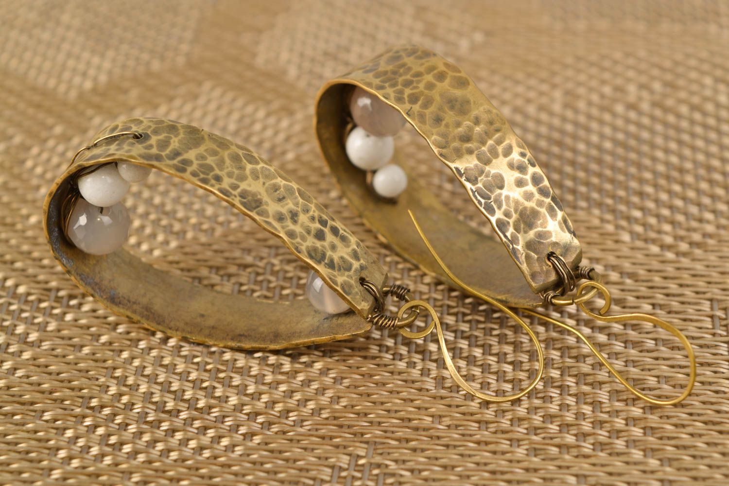 Metal earrings with beads photo 1