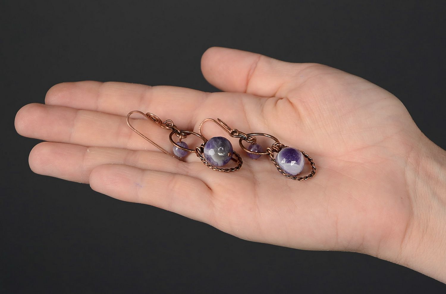 Earrings with amethyst, wire wrap technique photo 3