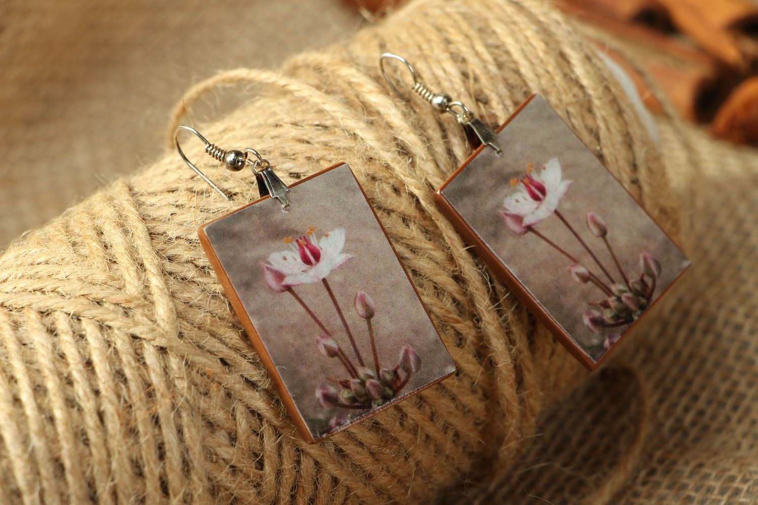 Polymer clay earrings with flowers photo 3