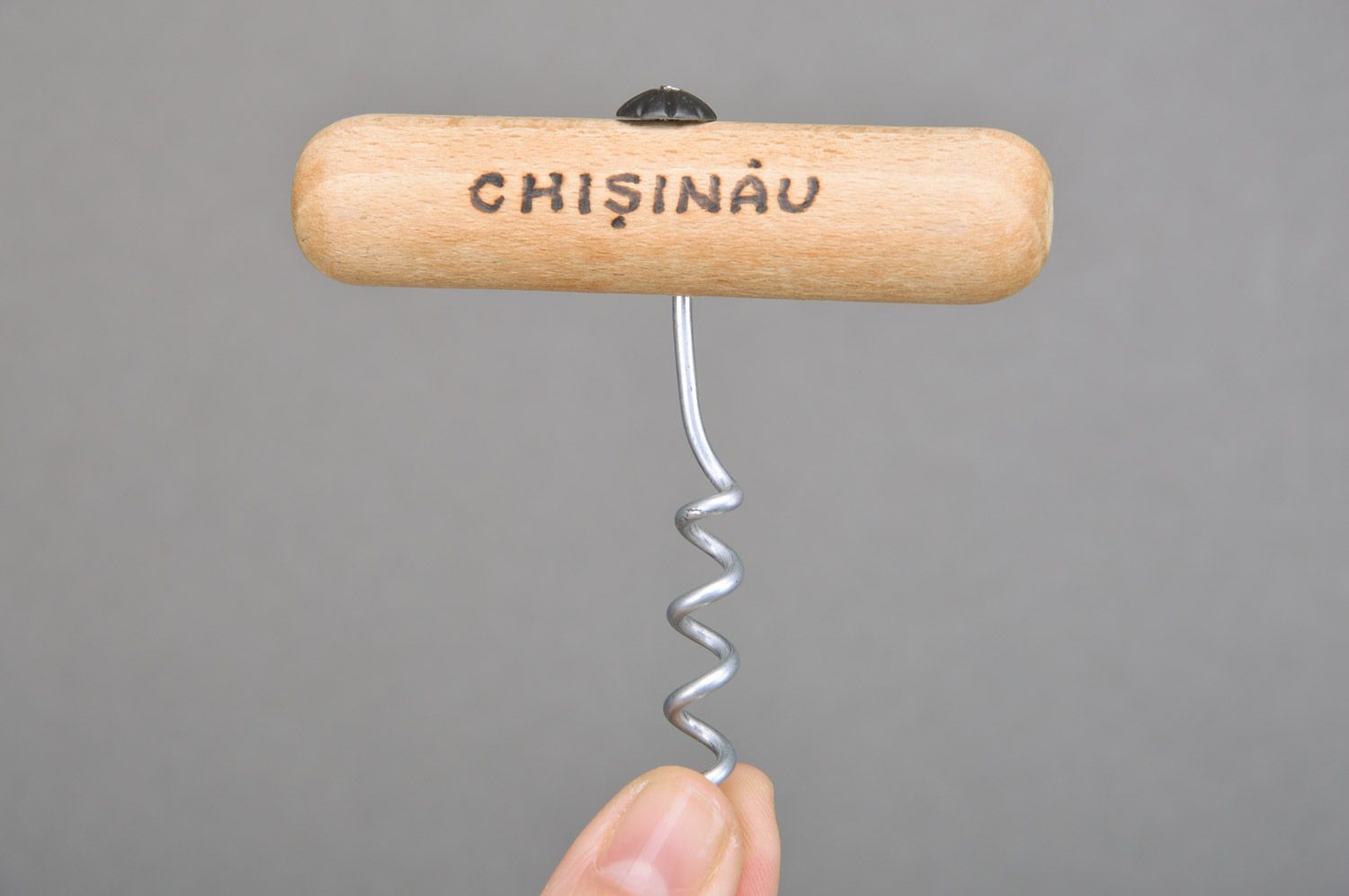Wooden handmade corkscrew unusual wine opener with  inscription Moldova photo 3