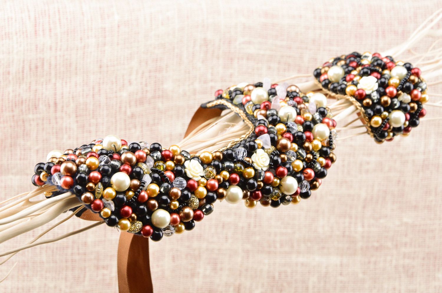 Collier collet et bracelet fait main en perles fantaisie et rubans pour femme photo 5