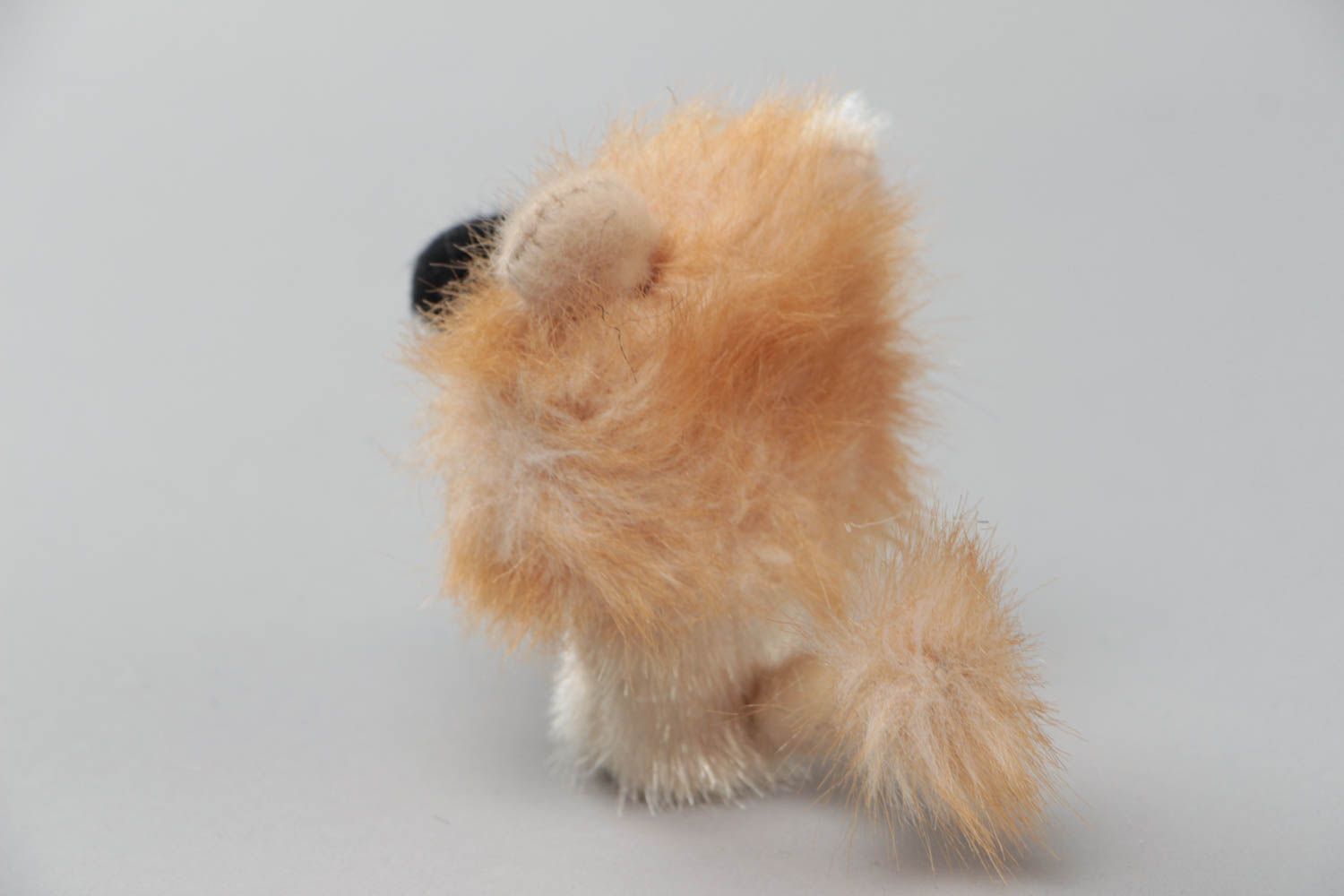 Handmade designer small faux fur soft toy animal finger puppet cute lion photo 3