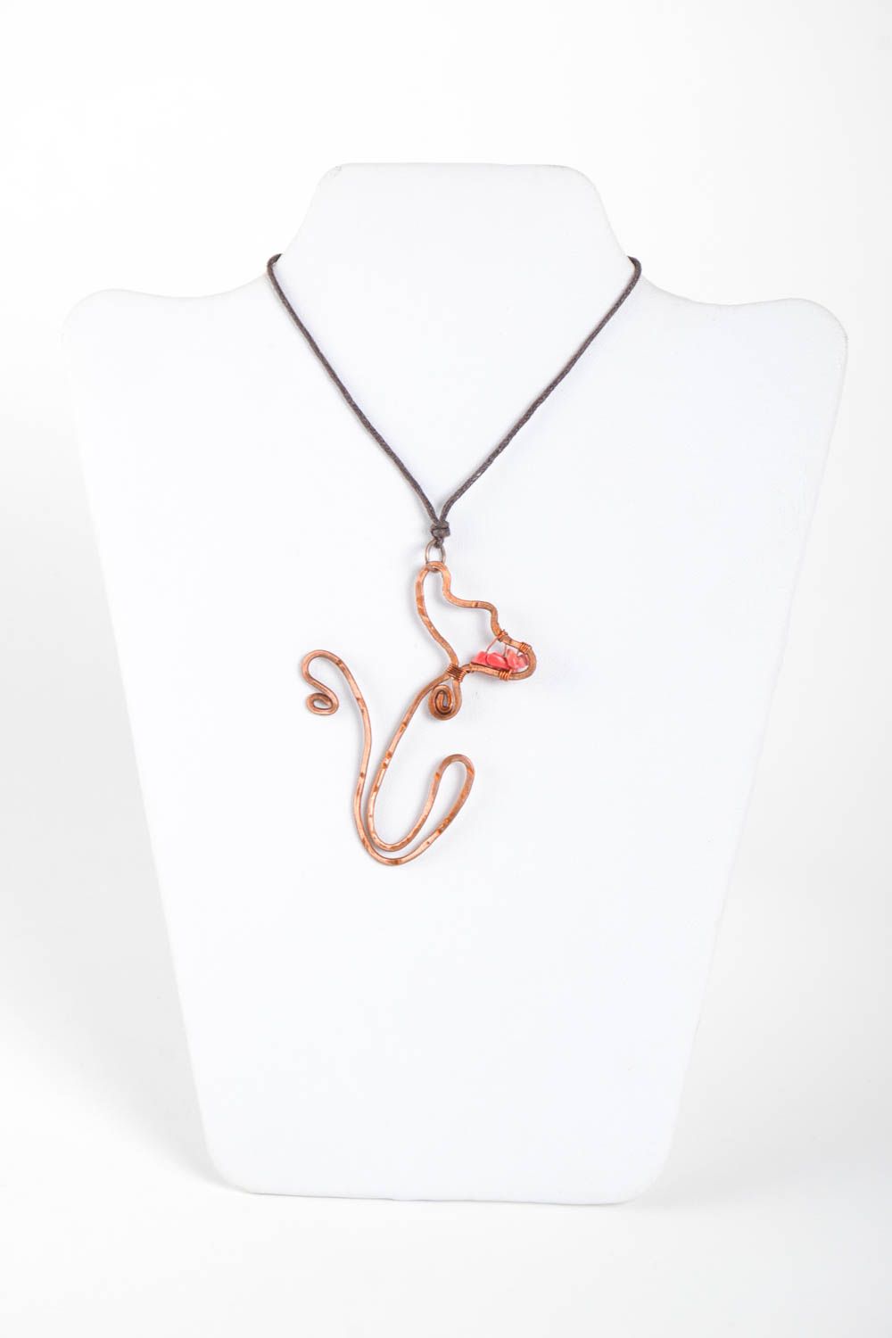 Handmade copper necklace designer pendant handmade jewelry with natural stones photo 2