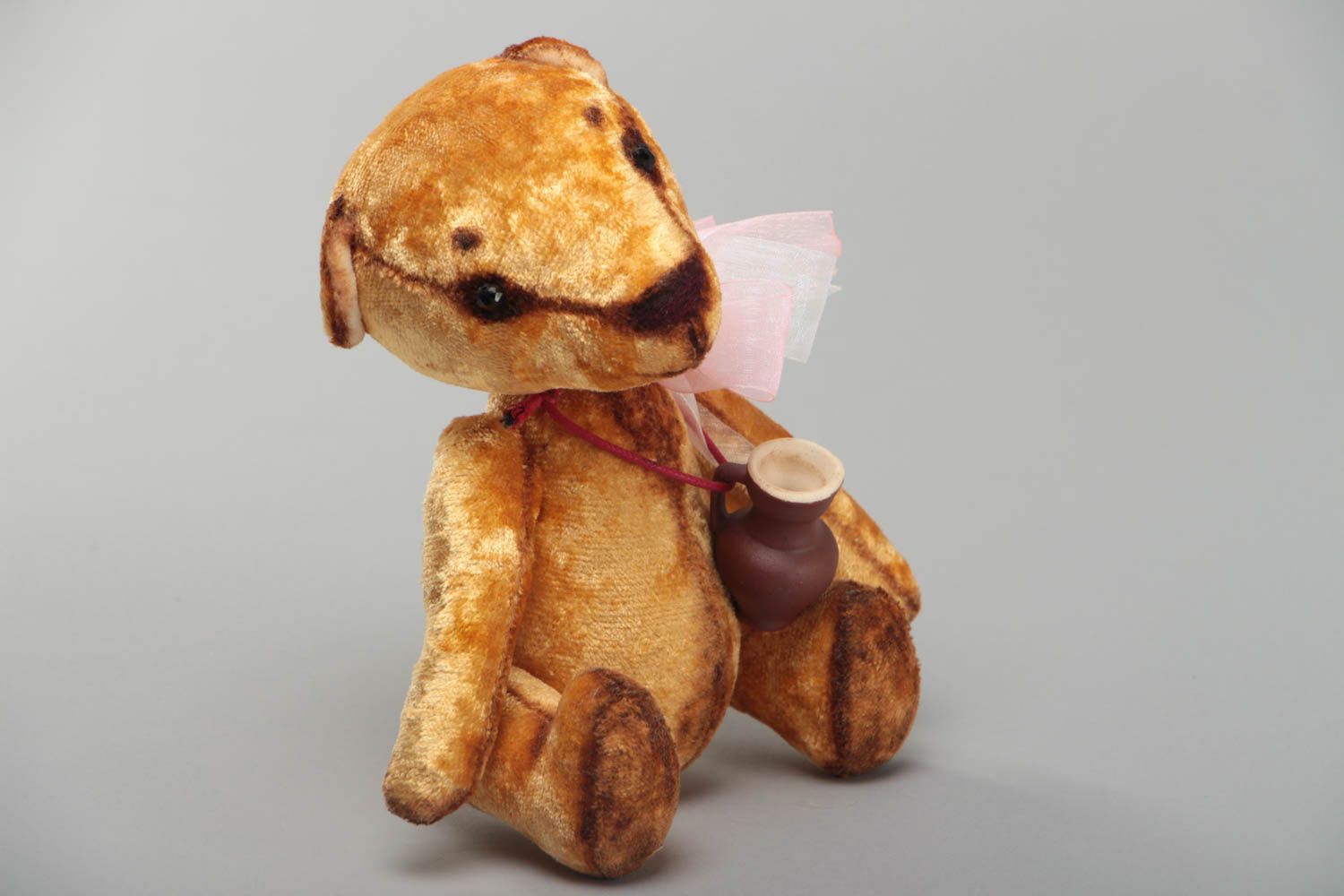 Плюшевый мишка коричневый красивый милый с бантом подарок ребенку ручная работа фото 2