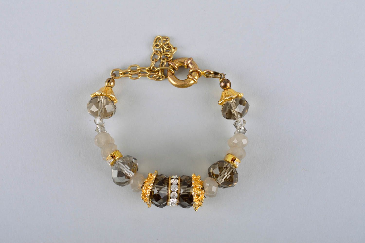 Handmade unique crystal beaded bracelet natural stones designer accessory photo 3