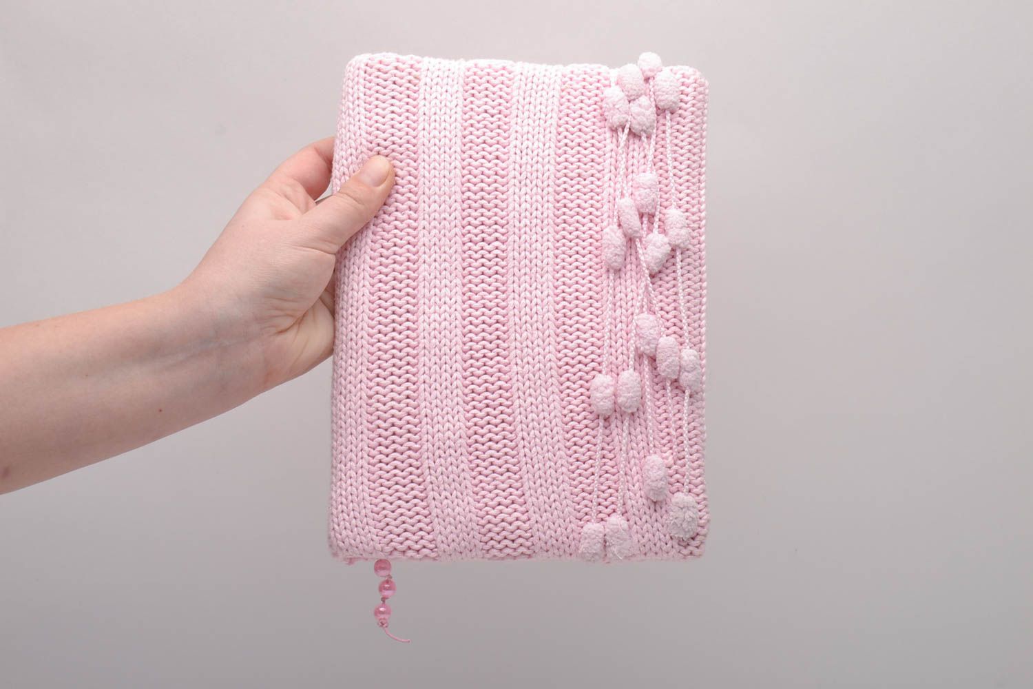 Handmade pink notebook with knitted cover photo 5
