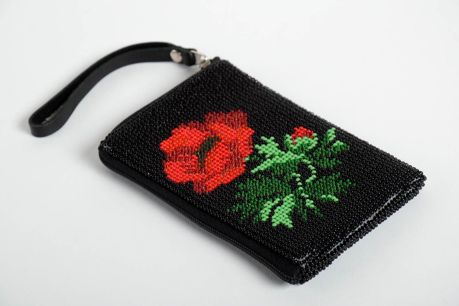 Handmade Handyhülle aus Leder Accessoire für Frauen Cover für Handy Mohnblumen foto 1
