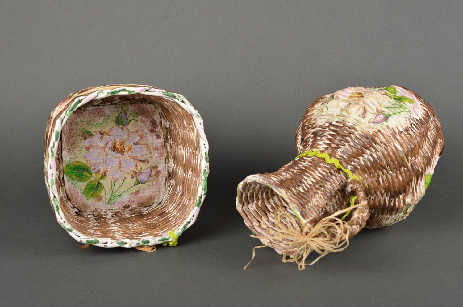 Unusual handmade paper basket decorative jug newspaper craft gift ideas photo 4