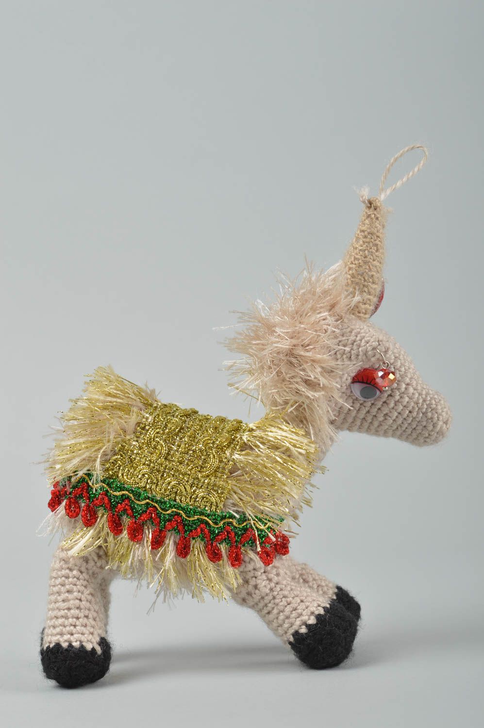 Jouet tricoté Peluche faite main chèvre mignonne en coton Cadeau enfant décor photo 3