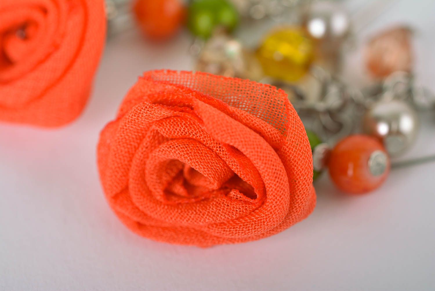 Серьги ручной работы серьги из бисера длинные сережки с оранжевыми розами фото 2