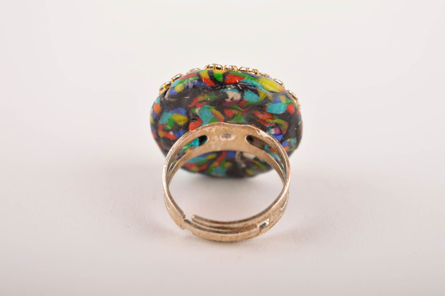 Кольцо ручной работы украшение из полимерной глины украшение кольцо со стразами фото 4