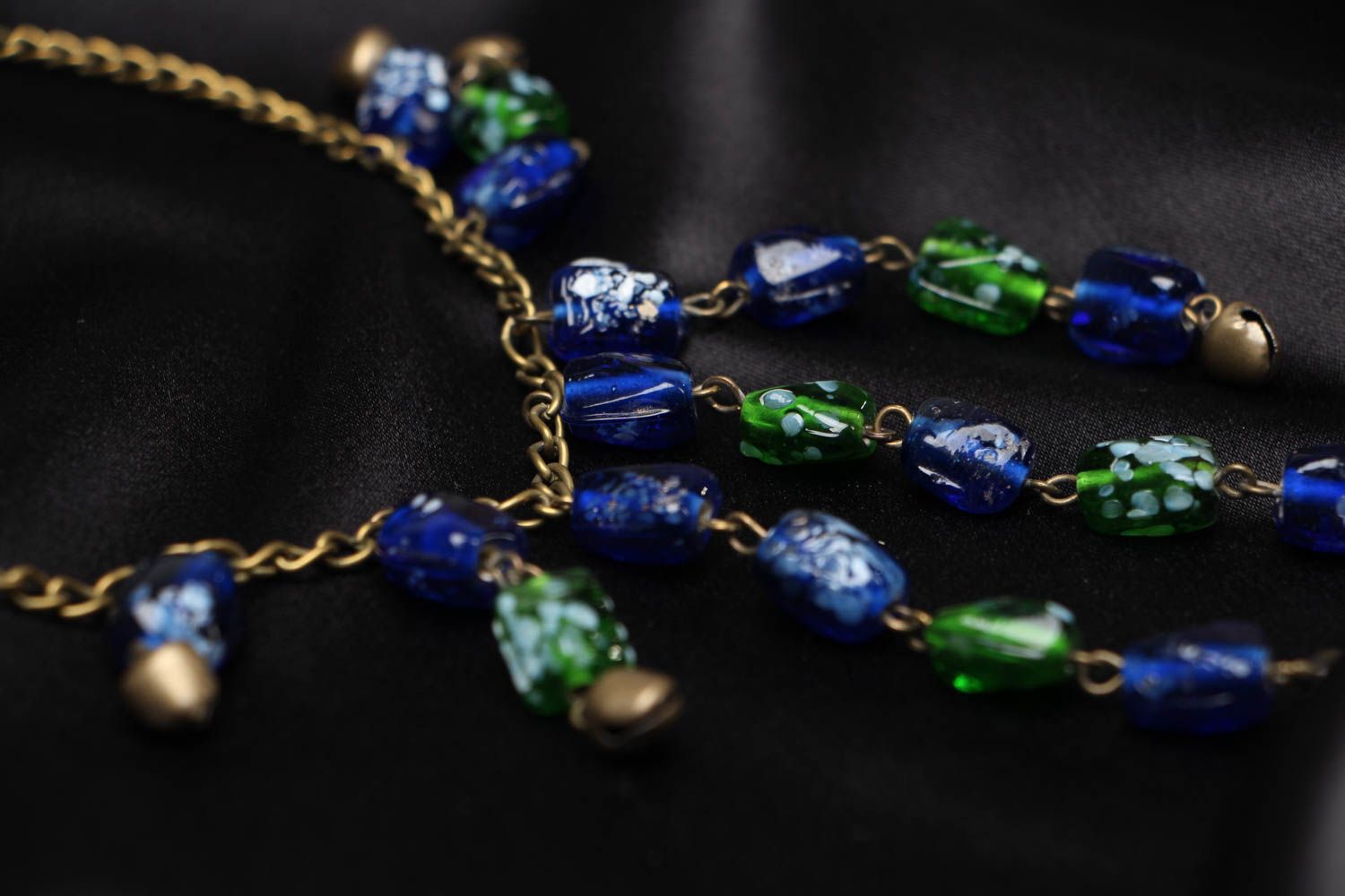Handmade festive necklace with glass beads Shadow Stream photo 2