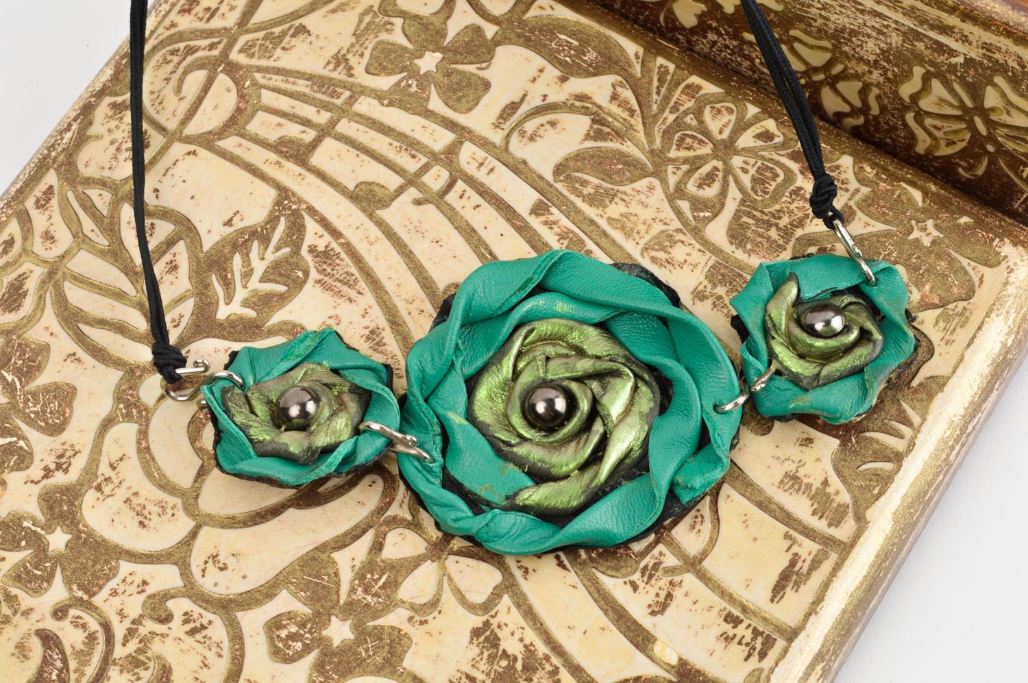Handmade Leder Schmuck Leder Halskette Modeschmuck Collier Smaragd schön elegant foto 1