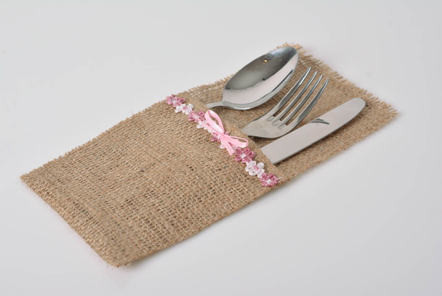 Case for cutlery made of burlap beautiful handmade eco clean kitchen decor photo 2