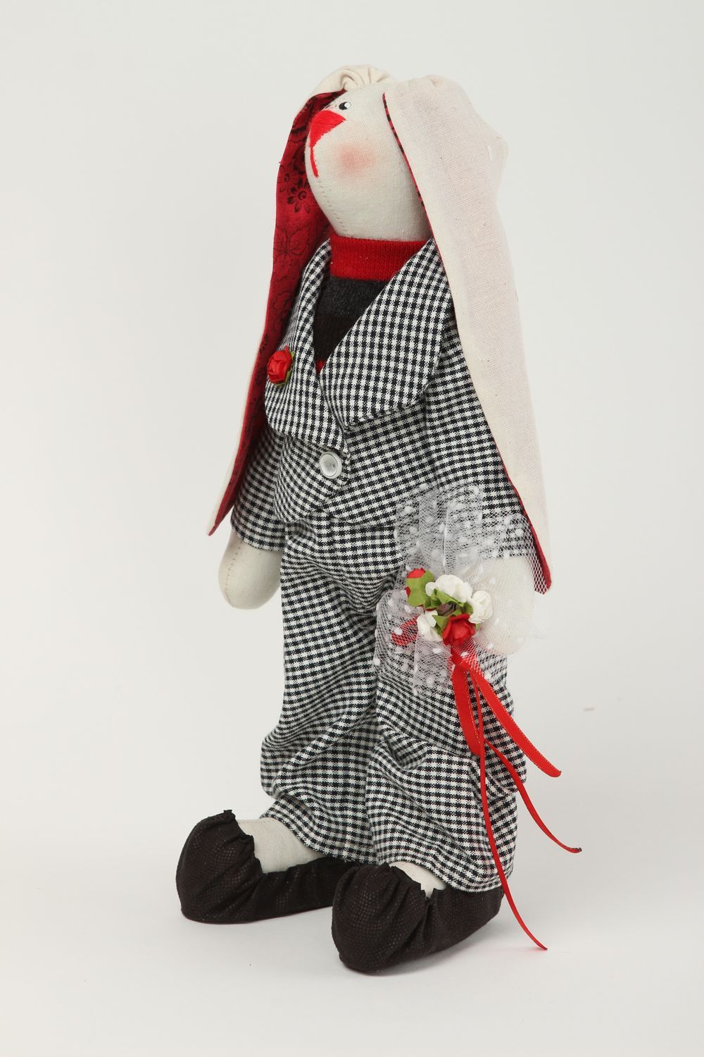 Handmade Kuscheltier Hase im Anzug Stoff Spielzeug Geschenk für Kinder  foto 2