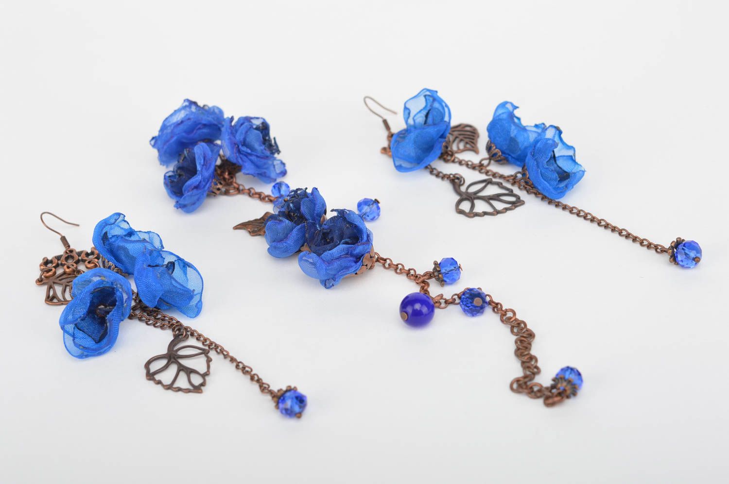 Stylish blue jewelry set interesting handmade accessories designer jewelry photo 3