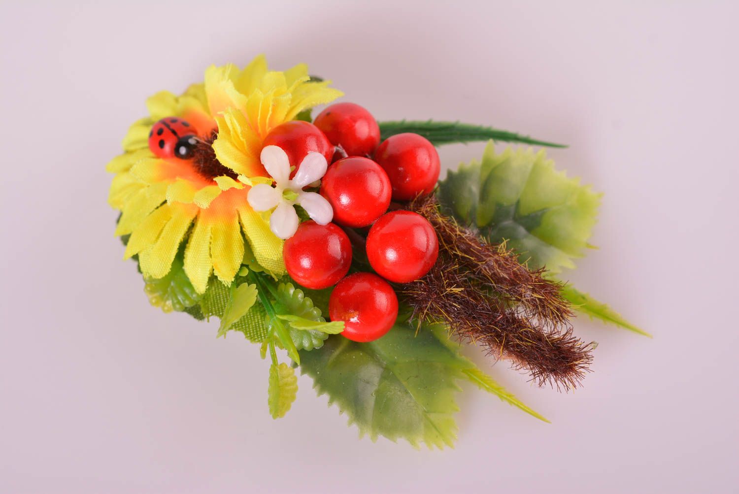Яркое украшение ручной работы заколка с цветком аксессуар для волос Подсолнух фото 3
