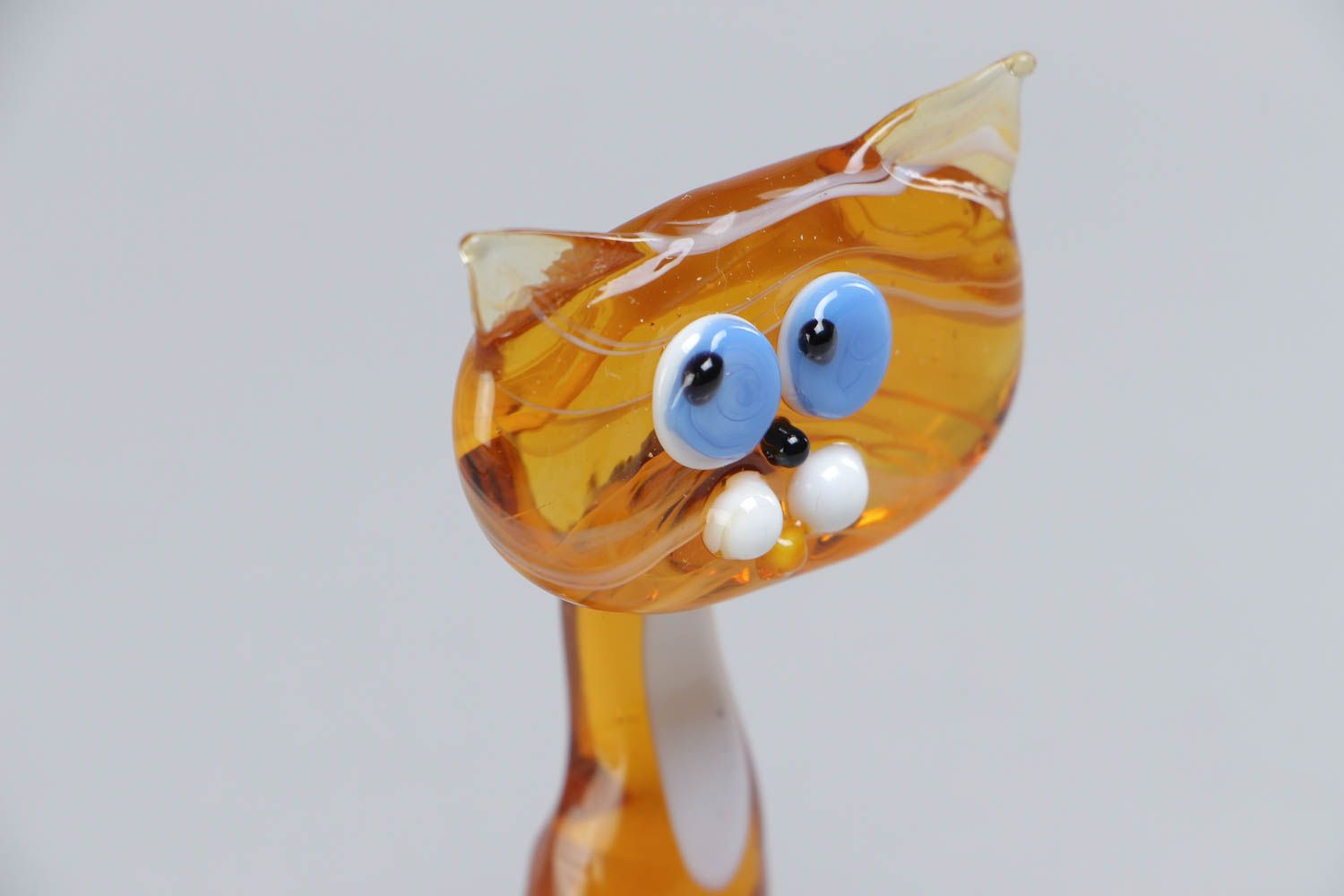 Handmade collectible lampwork glass miniature animal figurine of yellow cat photo 3