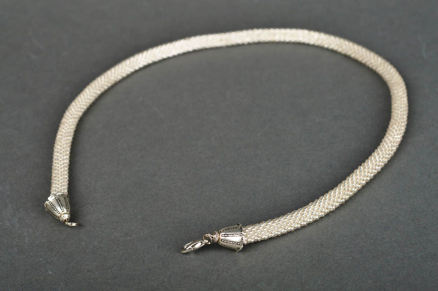 Handmade long white necklace unusual beaded necklace elegant accessory photo 5