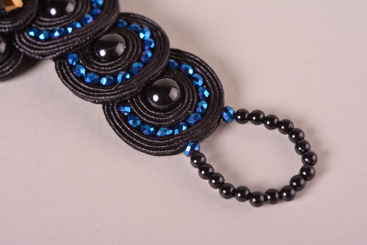 Bracelet textile Bijou fait main noir soutache cristal Accessoire original photo 5