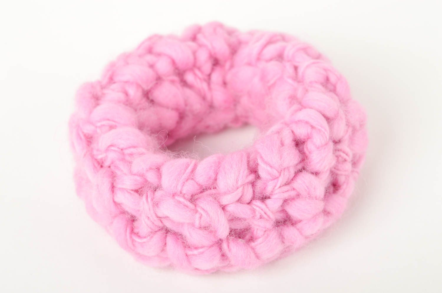 Bracelet laine Bijou fait main rose grand tricoté beau Accessoire femme photo 2