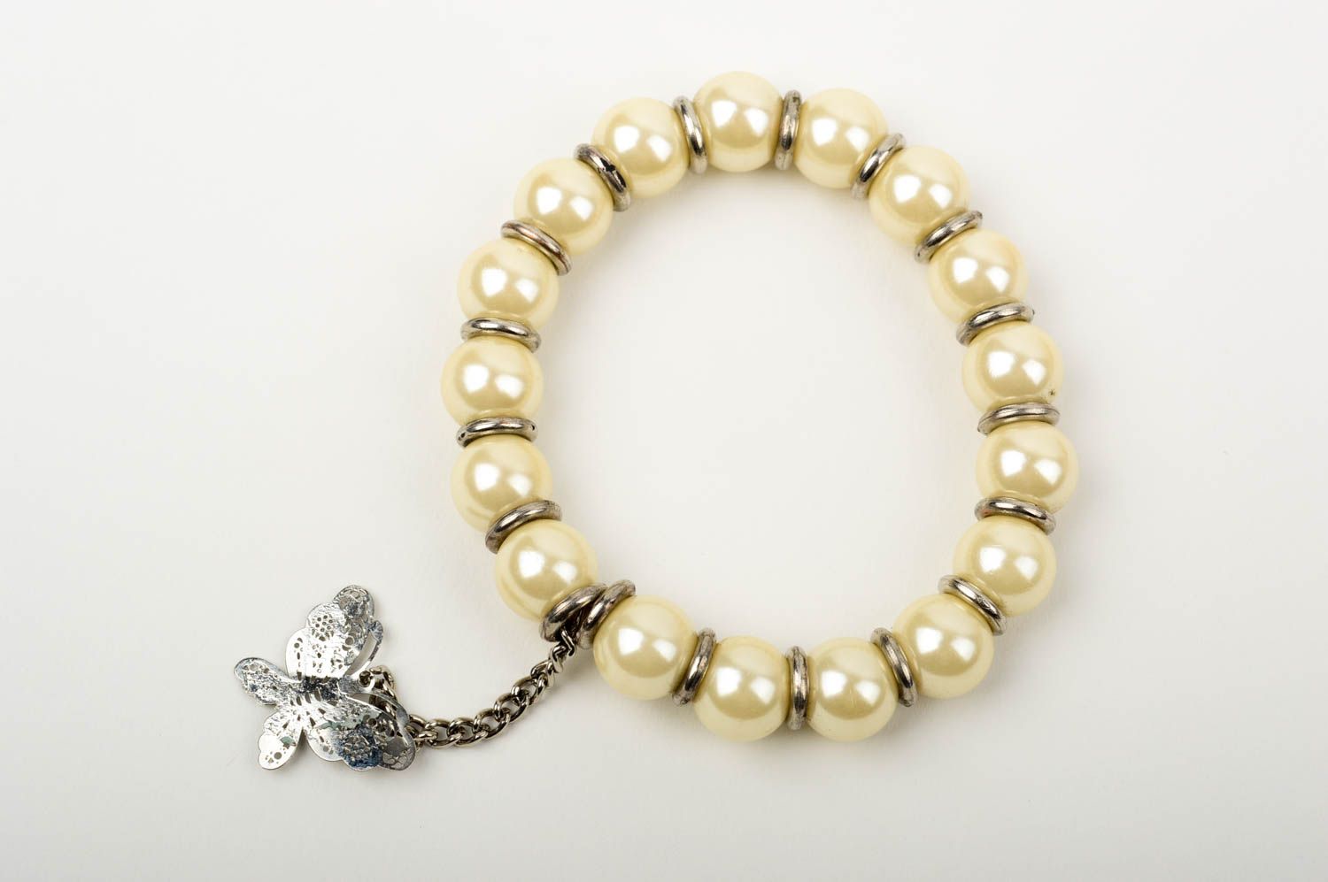Handmade bracelet designer jewelry beaded bracelet white butterfly bracelet  photo 3
