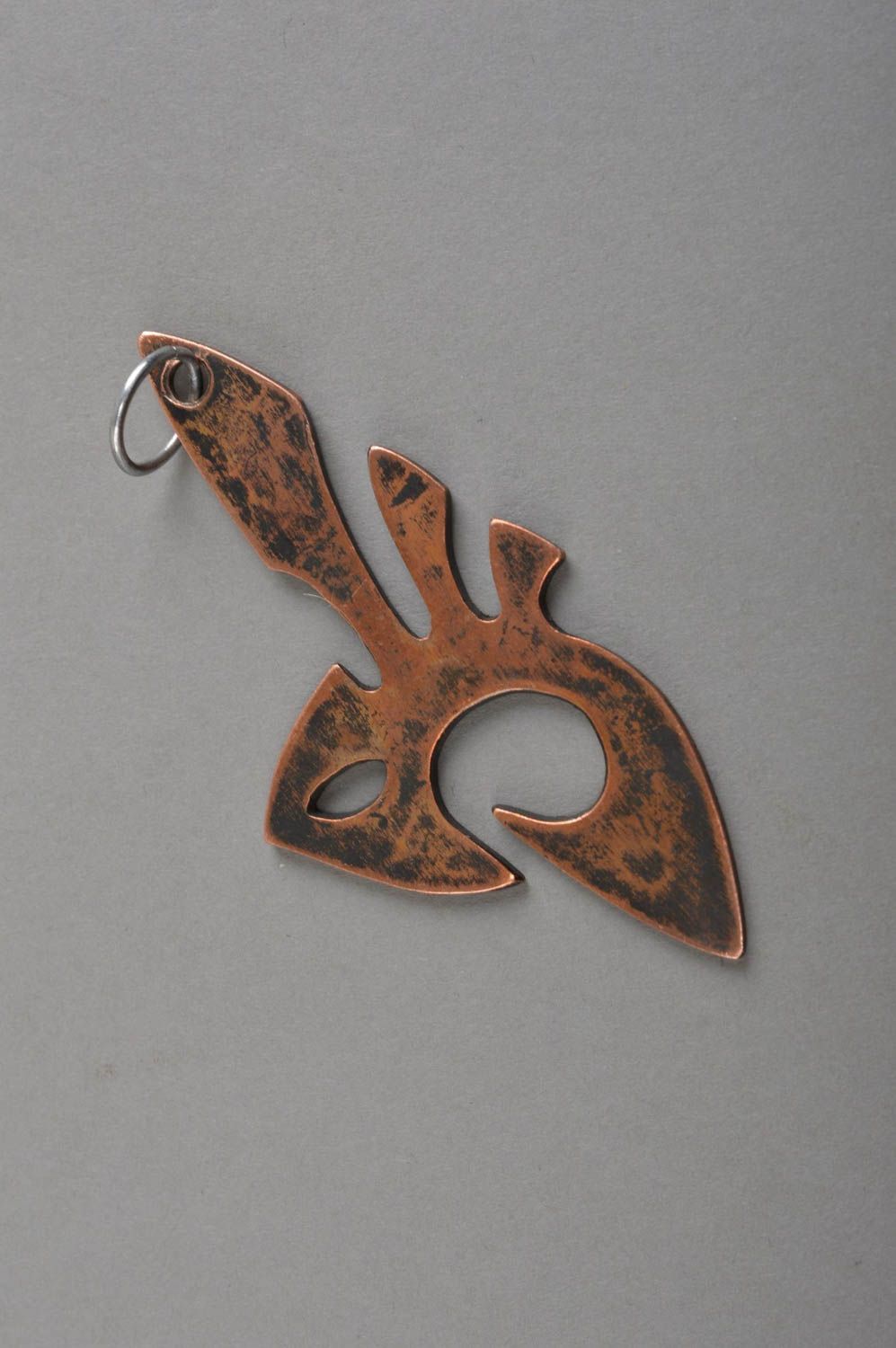 Handmade pendant in shape of fish made of copper on lace stylish accessory  photo 4