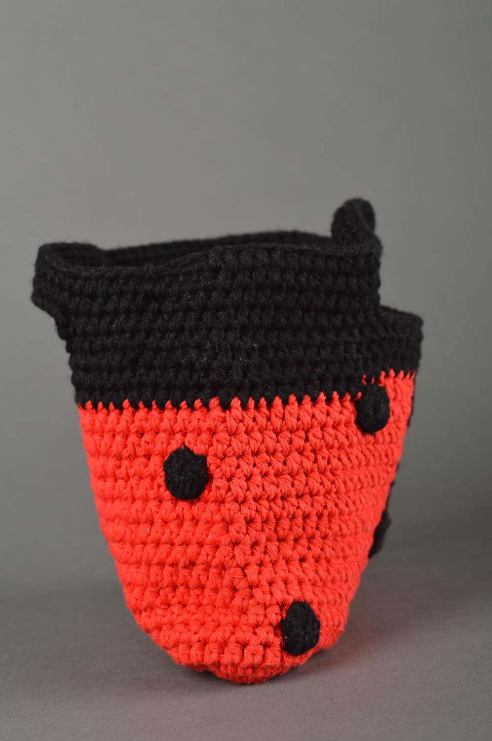 Handmade Kinder Tasche Stoff Tragetasche Kinder Accessoire gehäkelt schwarz rot foto 5