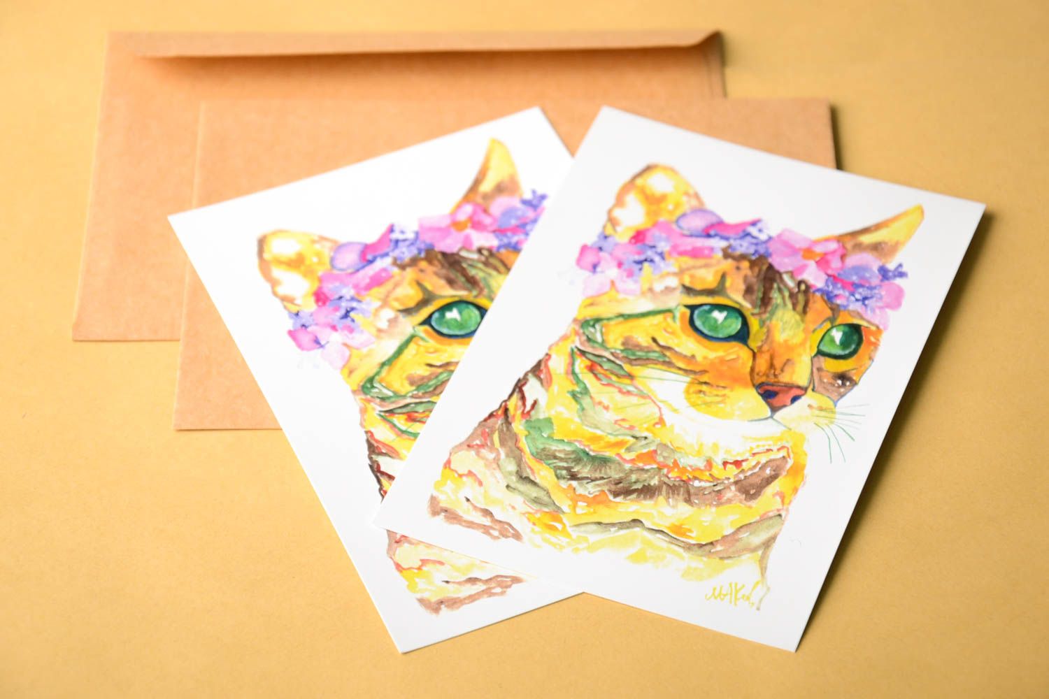 Открытки ручной работы красивые открытки две поздравительные открытки Коты фото 1