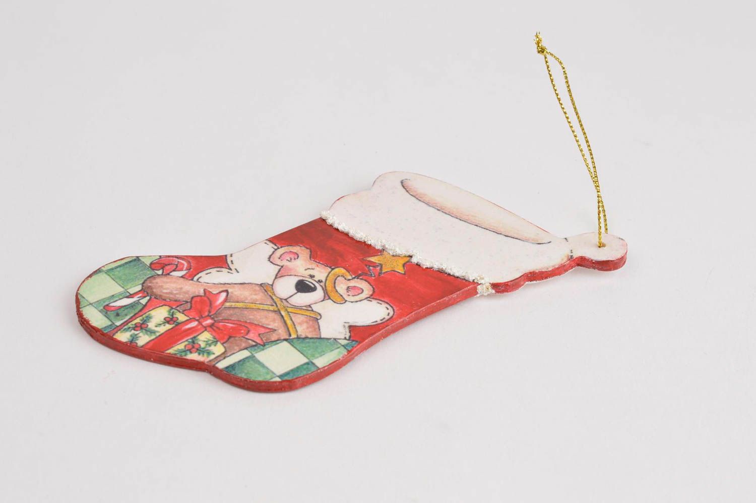 Игрушка на елку хэнд мэйд декор для дома украшение на Рождество Красный носок фото 3