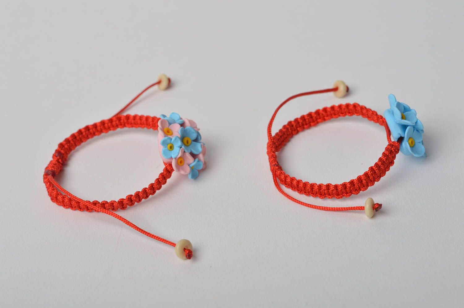 Handmade bracelet unusual jewelry threads bracelet clay bracelet set of 2 items photo 5