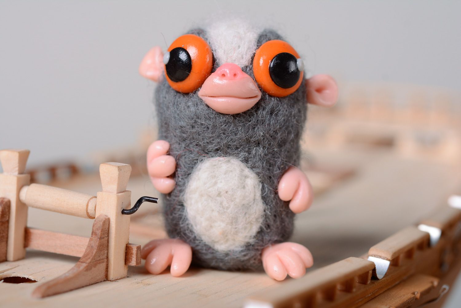 Homemade wool felted miniature toy Lemur photo 1